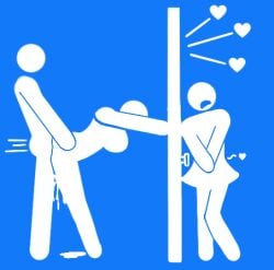 1boy 2girls bathroom_sign cuckquean pictogram stickfigure