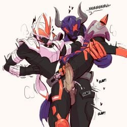 ace_ukiyo anal anal_sex armor balls bara buffalo chastisedhorns clothing cum cum_in_ass dominant dominant_male domination erection fox gay_anal gay_domination gay_sex genital_fluids grabbing_leg heavy_breathing helmet holding_head kamen_rider kamen_rider_buffa kamen_rider_geats kamen_rider_geats_(series) kitsune male male_only male_penetrated male_penetrating_male michinaga_azuma muscular_male orgasm penetration penis purple_armor ripped_bodysuit ripped_clothing sex tears tight_clothing trembling white_armor