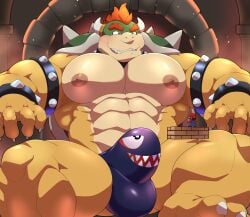 2024 abs absurd_res anthro anthro_focus areola armband barazoku biceps big_bulge big_muscles bowser bracelet bulge chair claws clothed clothing collar detailed_bulge duo erection erection_under_clothing extreme_size_difference eyebrows furniture hair hi_res horn huge_bulge huge_muscles human inside jewelry kemono koopa larger_anthro macro maldu male mammal mario mario_bros muscular muscular_anthro muscular_male nintendo nipples non-mammal_nipples obliques pecs reptile scalie serratus shell sitting size_difference smaller_human smile solo_focus spiked_armband spiked_bracelet spiked_collar spiked_shell spikes spikes_(anatomy) standing teeth tenting thick_arms thick_thighs thong throne topless topless_anthro topless_male turtle underwear