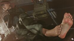 3d clothed_female clothes feet_focus female female_only gun light-skinned_female meryl_silverburgh metal_gear metal_gear_solid painted_toenails tagme