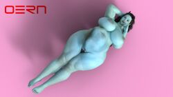 3d belly belly_bulge big_belly big_breasts blue_skin breasts female_pred horns monster_girl oern oni pussy unbirthing vore