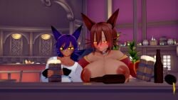 3d alternate_breast_size annoyed_expression areola areolae bar beer bottle breasts_bigger_than_head breasts_out brown_areola brown_areolae brown_hair brown_nipples brown_skin cat_ears catgirl cosplay drinking drunk female huge_breasts humanoid incest koikatsu kono_subarashii_sekai_ni_shukufuku_wo! long_hair looking_at_another looking_at_viewer massive_breasts megumin milf mother mother_and_child mother_and_son mug niko's_mom niko's_mom_(oneshot) niko_(oneshot) nipples oneshot ponytail purple_hair satou_kazuma son whiskers yellow_eyes