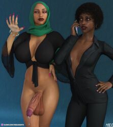 3d 3d_model 3d_render big_penis bottomless_futanari cleavage cum_drip dark-skinned_futa dark_skin eyeshadow full_lips futanari hijab hijab_futa long_nails madlad_art madladarts madz maya_(fellatrix) partially_nude penis pink_eyes pink_nails tan-skinned_futanari tan_skin veiny_penis yasmin_(fellatrix)