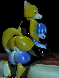 absurd_res anal anal_sex anthro canid canine duo female fox fox_mccloud hi_res krystal latex latex_outfit male male/female mammal nintendo penetration rubber sex star_fox themeshow101 tongue tongue_out video_games