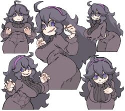 1girls ass big_ass big_breasts breasts hairband hex_maniac highres holding holding_poke_ball huge_ass huge_breasts large_breasts long_hair long_sleeves nintendo pantsu_ripper pokemon purple_eyes purple_hair purple_hairband solo solo_focus wide_hips