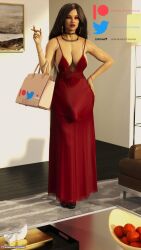 3d bulge bulge_under_clothes cigarette cleavage futa_milf futa_only futanari milf putanari red_dress sugar_mommy