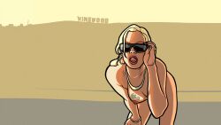 1girls blonde_hair female female_only game grand_theft_auto grand_theft_auto:_san_andreas human naked_female necklace nude_female rochell’le rockstar_games solo sunglasses tattoos wristband