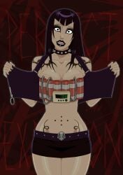 1girls adult_swim big_breasts black_lipstick breasts cleavage female goth goth_girl lip_piercing metalocalypse purple_hair solo tagme_(artist) trindle