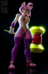 3d_(artwork) amy_rose amy_rose_(warfaremchine) anthro athletic athletic_female breasts clothing daloaf digital_media_(artwork) erect_nipples eulipotyphlan exposed_torso female footwear genitals gloves green_eyes hammer handwear hedgehog hi_res humanoid leggings legwear looking_at_viewer mammal navel nipples pink_body pussy sega simple_background solo sonic_(series) sonic_the_hedgehog_(series) tools weapon