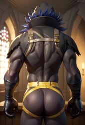 ai_generated ass back back_view biceps facing_away fortnite gay jockstrap jockstrap_only male male_only muscular muscular_male no_mouth purple_eyes raven_(fortnite) toned_body toned_male twall97