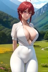 ai_generated aizawa_tomo cleavage nerdworld97 oppai red_eyes red_hair tomo-chan_wa_onna_no_ko waifu