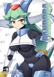 1girls breasts comic godichi green_hair mega_man mega_man_zx pandora_(mega_man) thighs underboob wide_hips