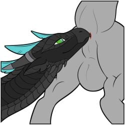 anal anus ass balls black_body dragon duo feathers genitals green_eyes grey_body horn mythological_creature mythological_scalie mythology oral presenting presenting_hindquarters raised_tail rimming scalie sex symrea tail tail_anus telegram_sticker