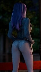 3d annoyed annoyed_expression ass ass_focus dbd dead_by_daylight dress female female_only goth goth_girl lifting_dress lifting_skirt lingerie purple_hair sable_ward saltyu white_panties