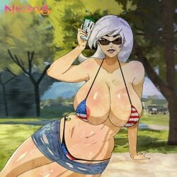 1girls american_flag_bikini armpits bikini bikini_bottom bikini_top cheating cheating_female cheating_wife cleavage drew_saturday milf necro5s short_shorts shorts sunglasses the_secret_saturdays tinted_eyewear white_hair white_hair_female