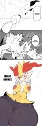 absol absurd_res anthro braixen breast_expansion breasts comic dodudoru duo expansion female generation_3_pokemon generation_6_pokemon hi_res magic mega_absol mega_evolution nintendo pokemon pokemon_(species) speech_bubble text thigh_expansion