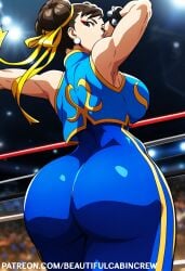 2024 ai_generated asian_female ass ass_focus beautifulcabincrew capcom chun-li chun-li_(fortnite) curvy female female_only from_behind hair_buns ribbons solo street_fighter street_fighter_alpha