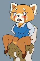 aggressive_retsuko aggretsuko ailurid anthro ass being_watched blush bottomless breasts caught caught_using_toilet cleavage clogged_toilet clothed clothing demagaberaga diarrhea digital_drawing_(artwork) digital_media_(artwork) embarrassed excessive_feces feces feces_in_bowl feces_pile female fluffy fluffy_tail footwear hands_on_hips high_heels hyper hyper_feces implied_pee looking_at_another looking_at_viewer mammal messy no_underwear on_toilet open_mouth overflowing_toilet poop_desperation pooping_in_toilet red_panda retsuko sanrio sat_on scat shirt shoes short_stack sitting sitting_in_feces solo tail tail_between_buttocks tail_between_legs toilet toilet_bowl toilet_seat toilet_use topwear wide_hips