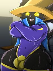 arms_crossed balls black_mage bulge cape final_fantasy k_draws leotard locker_room male_only solo sweaty zion_(k_draws)