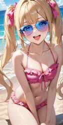 1girls adorable ai_generated armpits arms_behind_head arms_up background bangs bare_arms bare_legs bare_shoulders bare_thighs barefoot beach belly belly_button bikini bikini_bottom bikini_top blonde_female blonde_hair blonde_hair_female blue_eyes blush breasts collarbone commentary_request cute cute_girl day feet female female_focus female_only flat_chest flat_chested frilled_bikini frills girly hair_ribbon hand_between_legs hand_on_leg hand_on_thigh happy happy_female kneeling lia_the_busty_redhead light-skinned_female light_skin long_bangs long_hair looking_at_viewer midriff nature nature_background navel ocean one_eye_closed open_mouth original original_character outdoors outside palm_tree petite petite_body petite_female pink_bikini sand sea seaside self_upload shades skinny small_breasts solo solo_female solo_focus sunglasses sunglasses_on_face tagme teen teenage_girl teenager thighs tied_hair twintails water wavy_hair wearing_sunglasses wink winking winking_at_viewer young