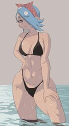 1girls alternate_breast_size alternate_version_available bikini blue_hair breasts female hair_over_one_eye light-skinned_female nintendo octoling red_eyes shiver_(splatoon) short_hair slim_waist splatoon splatoon_3 tentacle_hair thick_thighs wet wide_hips yuta_agc