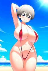 ai_generated armpits bad_tag bikini breasts female female_only large_breasts presenting short_hair sling_bikini solo swimsuit uzaki-chan_wa_asobitai! uzaki_hana