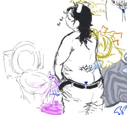 1boy 1boys hiveswap homestuck kupspornlol male male_focus male_only nude nude_male nudity partially_colored peeing sketch sketch_page solo solo_male urine zebruh_codakk