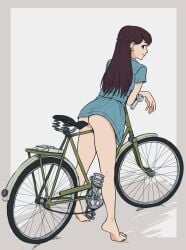 1girls ass bicycle bike black_hair dress feet female female_only long_hair looking_back no_panties original theunseriousguy_(artist) thick_thighs unseriousguy_(artist)