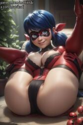 ai_generated big_breasts blue_hair breasts costume disney disney_channel female huge_breasts human large_breasts marinette_cheng marinette_dupain-cheng miraculous_ladybug on_back seductive solo spread_legs