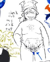 1boy hiveswap homestuck kupspornlol male male_focus male_only nude nude_male nudity partially_colored sketch sketch_page solo solo_male urine zebruh_codakk