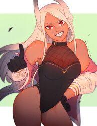 1girls big_breasts bunny_ears dark-skinned_female dark_skin female female_only fully_clothed koyorin miruko my_hero_academia rabbit_ears red_eyes rumi_usagiyama solo thick_thighs white_hair