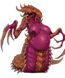 anthro areolae big_breasts blizzard_entertainment breasts hydralisk hydralisk_(character) hydralisk_(starcraft) im51nn5 lactating lactation milk monster monster_girl pregnant simple_background starcraft video_games