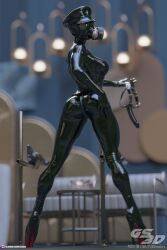 1girls 2022 3d bodysuit clothed clothing depth_of_field female female_only gs3d hat latex looking_at_viewer pinup platform_heels presenting presenting_hindquarters reflective_clothing slushe_(website) solo solo_female standing tagme