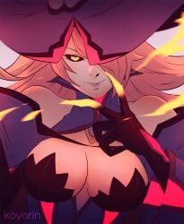 1girls big_breasts blazblue cleavage female female_only konoe_a_mercury koyorin light-skinned_female looking_at_viewer nine_the_phantom solo witch_hat yellow_eyes