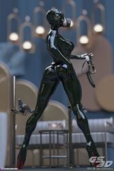 1girls 2022 3d bodysuit clothed clothing depth_of_field female female_only gs3d latex looking_at_viewer pinup platform_heels presenting presenting_hindquarters reflective_clothing slushe_(website) solo solo_female standing tagme