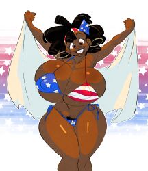 1girls 2022 4th_of_july american_flag american_flag_bikini banjee big_breasts breasts brown_eyes brown_skin buckteeth curvy curvy_body curvy_milf dark-skinned_female dreadlocks hoop_earrings huge_breasts jerikah_hunter milf pubic_hair showing_off slb thick_thighs wide_hips