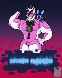 2boys animatronic bara bear blue_body blue_eyes bowtie bulge five_nights_at_freddy's five_nights_at_freddy's:_sister_location funtime_freddy_(fnafsl) gay heart-shaped_pupils machine makeup male male_focus male_only mammal muscular muscular_male ornyrabi77 pecs pink_body pink_cheeks pink_eyes puppet_bonnie_(fnafsl) rabbit red_cheeks robot sister_location smaller_male speaker the_ornyrabi77 therabit top_hat ursid video_games white_body