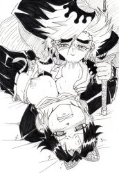 1boy 1girls blood breast_sucking butterfly_hair_ornament crying crying_with_eyes_open demon demon_slayer douma drooling eyes_open female finger_fuck fingering fingering_pussy fondling fondling_breast forced fucked_by_enemy groping groping_breasts hand_in_panties kimetsu_no_yaiba kochou_shinobu larger_male long_hair_male male male_on_top monochrome overpowered pants_undone petite rape raped_by_enemy resisting smaller_female stabbing sucking sucking_nipples