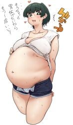 big_belly chubby female female_only green_eyes green_hair ijnacrj jean_shorts looking_at_viewer mao_(mattsuu)