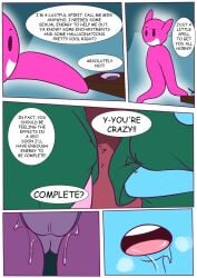 2girls aloe_(mlp) comic drooling english_text erect_nipples incense lotus_blossom my_little_pony nipple_bulge nipples_visible_through_clothing original_character pussy_juice pussy_juice_drip_through_clothes speech_bubble spunkubus wet_panties wet_pussy