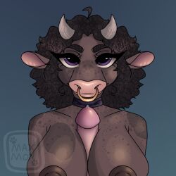 1boy1girl ahoge artist_name big_eyes big_nipples big_penis black_hair body_freckles body_markings bovid bovid_horn bovid_humanoid bovine breasts brown_fur brown_hair cow_ears cow_girl cow_horns cow_tail cowgirl curly_hair dark_brown_fur dark_brown_hair dark_fur dark_skin female floating_penis fluffy_hair freckled_skin freckles freckles_on_arms freckles_on_breasts freckles_on_chest freckles_on_face freckles_on_shoulders furry furry_breasts furry_female furry_with_non-furry human_on_anthro humanoid_genitalia humanoid_penis interspecies large_breasts long_penis maxmon monogamy nose_piercing nose_ring nude nude_female paizuri penis penis_between_breasts pink_penis pink_tip pov pov_eye_contact pov_paizuri precum purple_eyes shoulder_length_hair smile smiling smiling_at_viewer smirking smirking_at_viewer straight