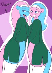 2girls aloe_(mlp) anthro blue_eyes blue_hair comic_cover english_text furry lotus_blossom my_little_pony pink_hair spunkubus