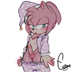 1girls amy_rose anthro blush blushing cum_drip exegard futa_only futanari green_eyes intersex pajamas pink_fur solo_futa sonic_(series) sweat