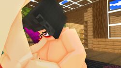 3d adult big_breasts blowjob commission erect_penis eye_contact fellatio glasses horny_female human humanoid looking_at_partner looking_at_penis mine-imator minecraft multicolored_hair nude_female nude_male olivia_(olivialewdz) olivialewdz outside purple_eyes tagme