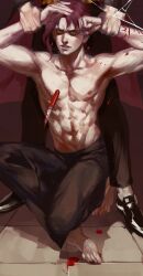 2boys armpit armpits blood cutting doujinshi dripping_blood emg_(christain) gay jojo's_bizarre_adventure jotaro_kujo male/male male_focus male_only muscular muscular_male noriaki_kakyoin self_harm shirtless stardust_crusaders uncensored yaoi