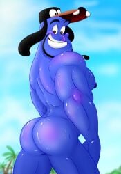 aladdin artist_name ass back_muscles blue_skin character_name copyright_name disney gay genie_(aladdin) looking_at_viewer looking_back male_only muscles muscular muscular_male nude rcc2002