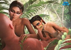 1boy 2girls 3d african african_female apex_legends assertive_female big_breasts blender capcom crossover dark-skinned_female dark_skin daz3d daz_studio dimipron facepaint fellatio female ffm_threesome interracial jungle latina light-skinned_male loba loba_(apex_legends) mff_threesome nature oral oral_penetration oral_sex outdoors outside resident_evil resident_evil_5 respawn_entertainment sheva_alomar shushing tan-skinned_female threesome topless_female tribal_markings unseen_male_face