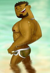 african african_male ass butt dj_(tdi) gay in_water looking_at_viewer looking_back male male_only melanin muscles muscular muscular_male rcc2002 swimsuit teen_boy total_drama_island wet