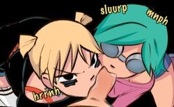 2girls1boy blowjob collaborative_fellatio eduardo_squidwardo partial_male ramona_flowers roxanne_richter scott_pilgrim sucking_penis thesquiddycipher