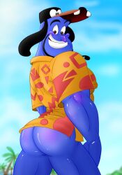 aladdin ass back_muscles blue_skin bottomless disney gay genie_(aladdin) looking_at_viewer looking_back male_only muscles muscular muscular_male rcc2002